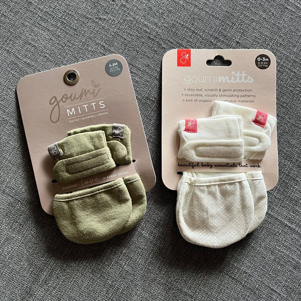 NWT Goumi Kids Baby Mitts Set Artichoke Diamond Dots Cream SZ 0-3 mo Bamboo